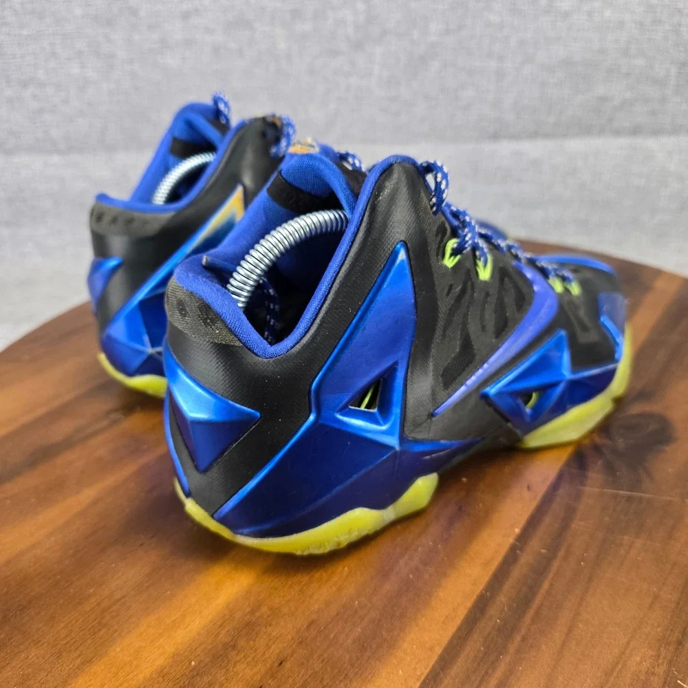 Nike LeBron 11 iD Custom Mens 9.5 Black Blue Volt Basketball Shoes 641216-991